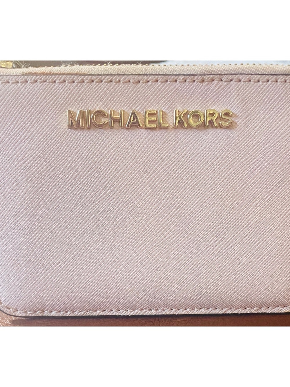 Michael Kors Jet Set Blush Pink Saffiano Leather Wallet with Gold Logo
